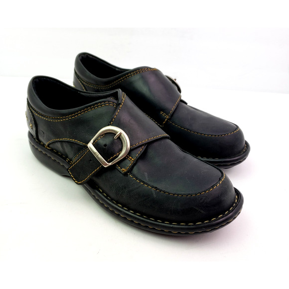 Born Womens Size 7.5 Black Leather Monk Strap Casual Oxford Shoes MHF4 - Picture 1 of 12